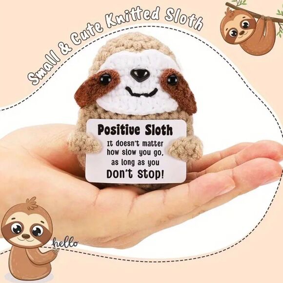 Inspirational Positive Crochet Sloth Handmade Knit Emotional Support Plushie New - Picture 1 of 5